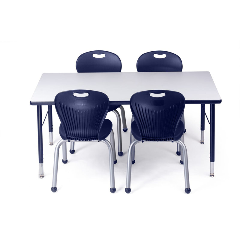 Table and Chair Set - ZUUL Blue 12" Chair - Grey 24 X 48 Table - Black Large Legs, Black/Blue