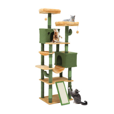 Cactus Cat Tree Tower, Multi-Level Cactus Cat Furniture W/2 Platform Beds & 2 Cat Houses, Tall Cute Cat Tree W/Metal Frame Bed & 1 Hammock