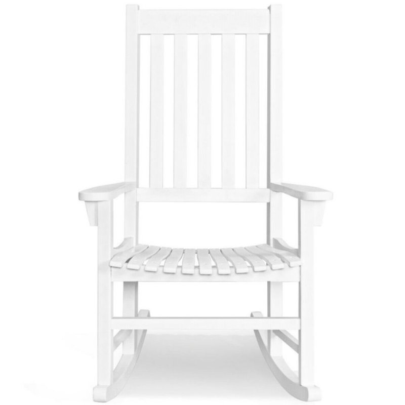 White Acacia Wood High Back Patio Rocking Chair