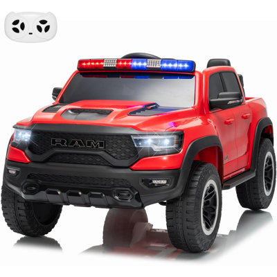 12V Licensed RAM 2-Seater Kids Ride On Police Truck, Electric Car w/ Remote, 3 Speeds, Suspension, LED Lights & Music