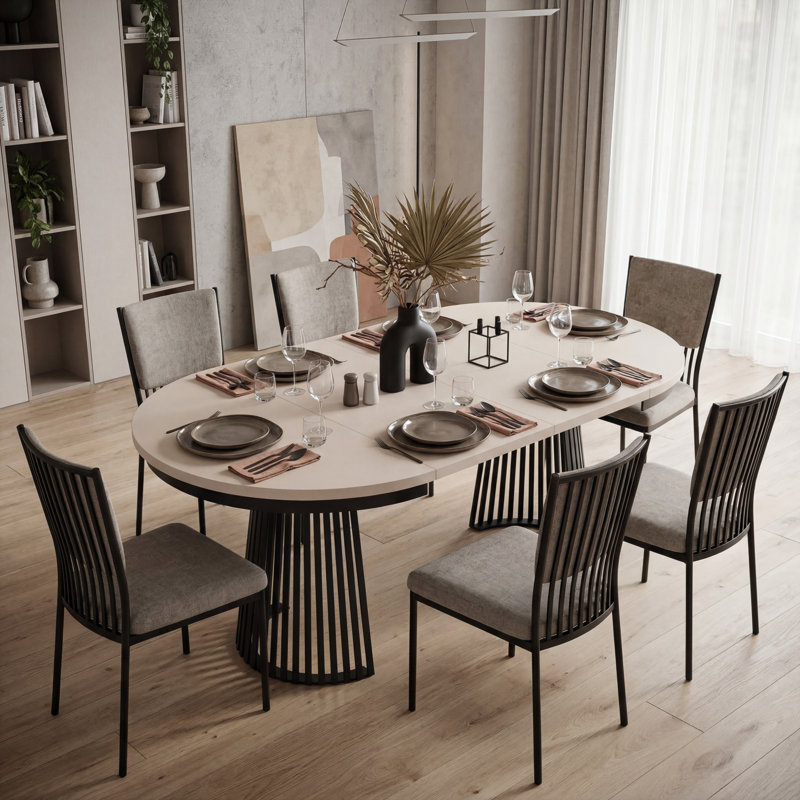 Extendable Metal Base Dining Table, Cashmere, Black