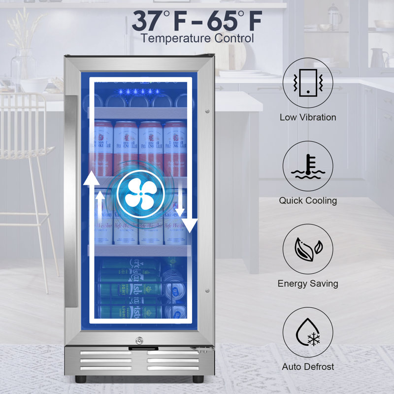 15" Beverage Refrigerator 130 Can Built-in Beer Cooler with Two Handle and Reversible Hinge