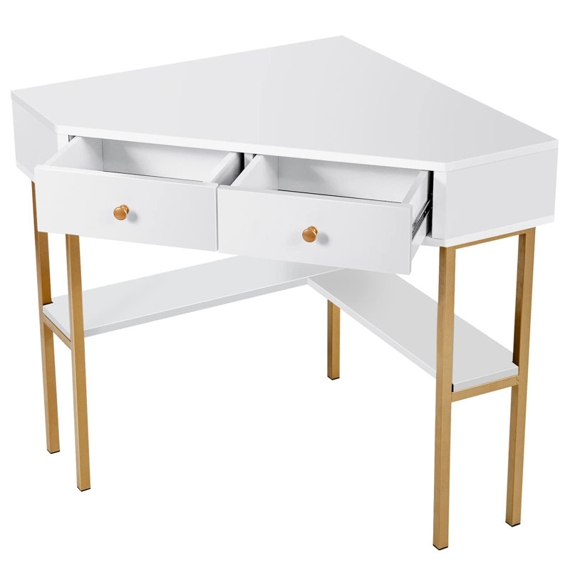 Ceti Corner Computer Desk, White, Gold/White