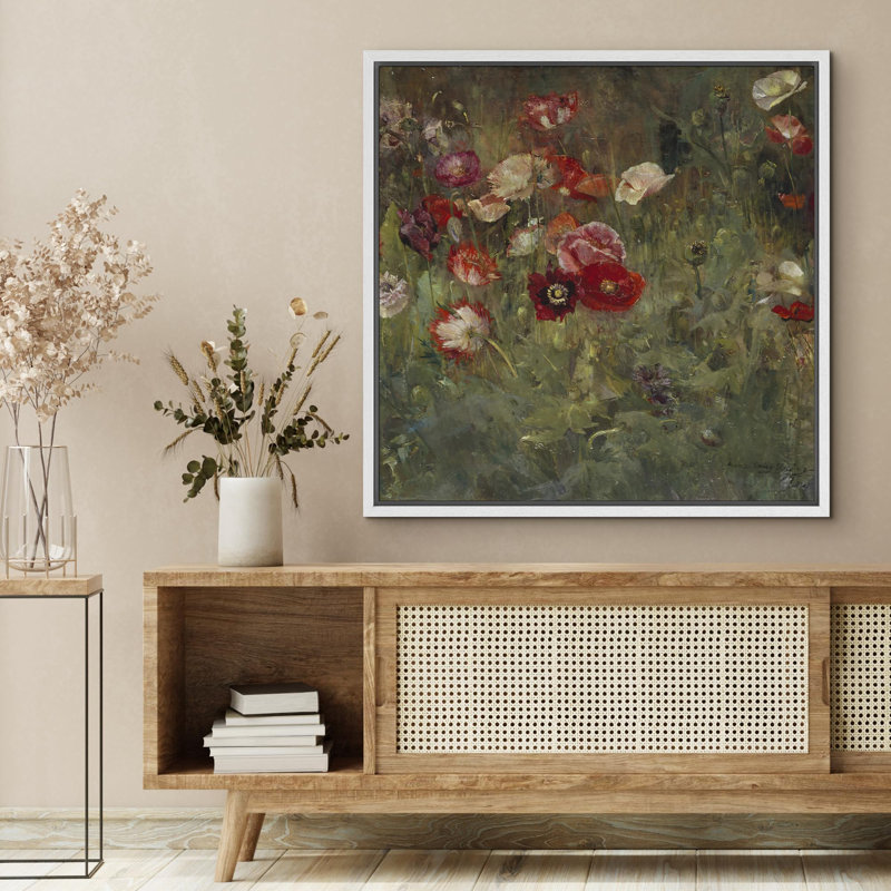 «Lush Poppy Field Vibrant Red and Pink Floral», reproduction sur toile, H 16 po x l 16 po, Toile blanche