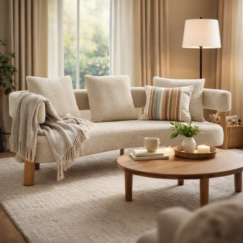 Canapé 3 places incurvé Luxe 76,5 po en boucle, sésame