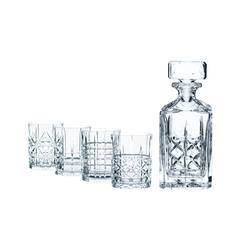 Highland Crystal Whiskey Decanter Set with 4 Tumblers