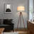 Emma 61" Mid-Century Modern LED Floor Lamp with Cream Fabric Drum Shade and Brown Wood Tripod Base, Bulb Included-2027549956