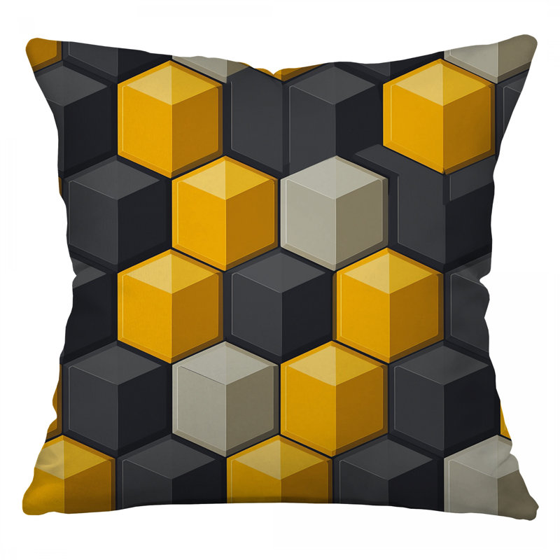 Hexagons Throw Pillow, Geometric Cotton Twill Pillows, Square 14"
