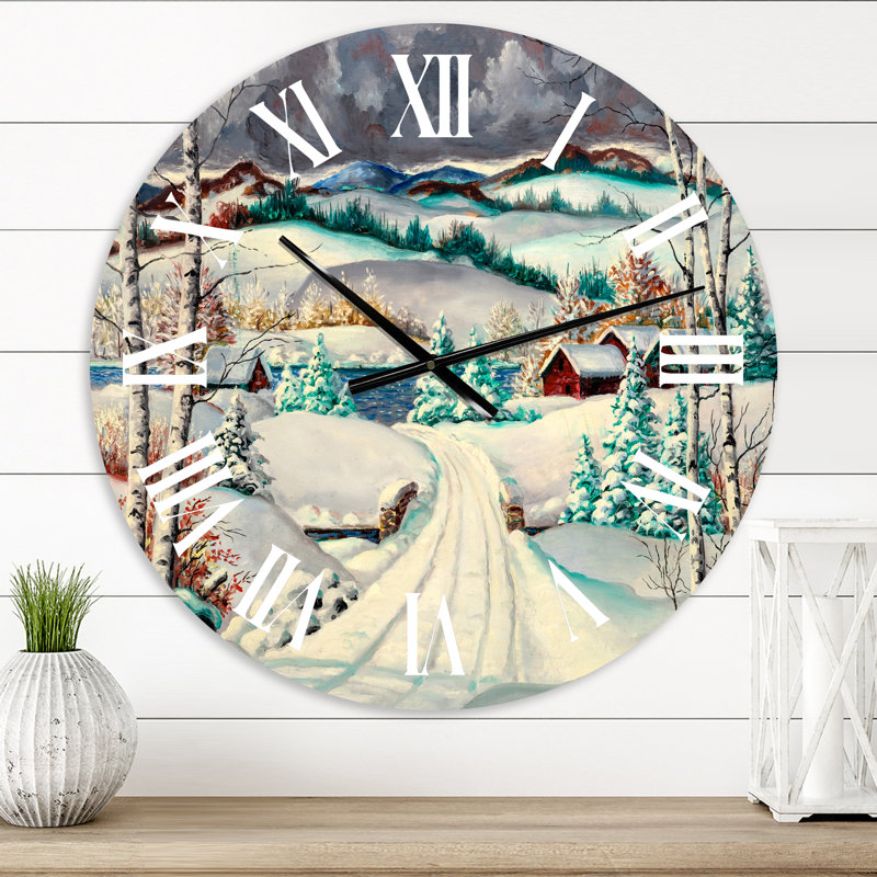 Route enneigée dans un paysage d'hiver - Horloge murale traditionnelle, Petit