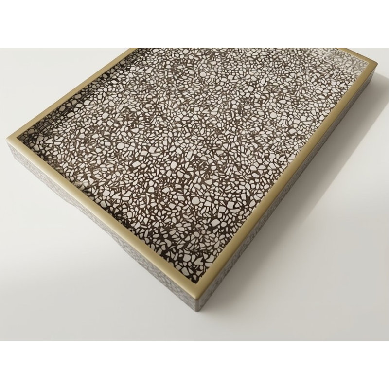 Plateau de miroir peint à la main en terrazzo, H 1,6 po x l 16,5 po x P 11,8 po