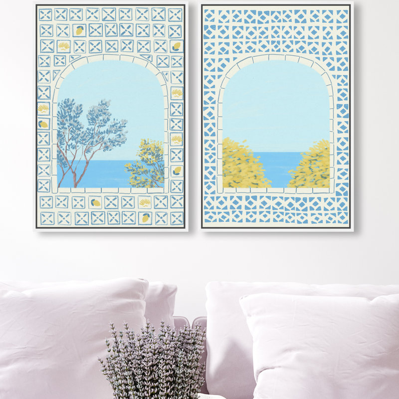 Mediterranean Window Set Set by Oliver Gal, 32"H x 22"W, White Floater Frame