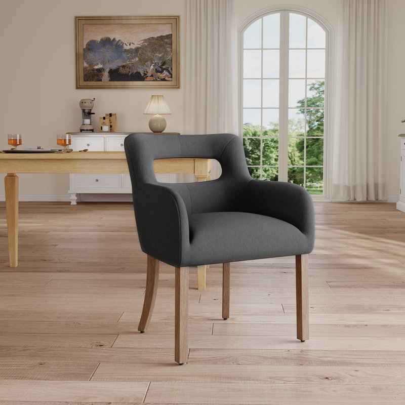 Upholstered Dining Accent Chair With Armrest, Charcoal