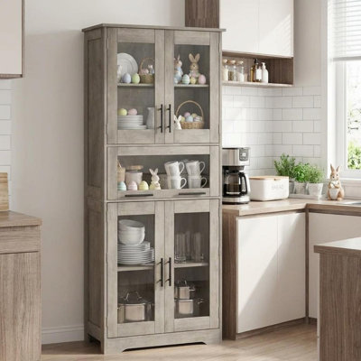 Tall Cabinet with Doors and Storage Drawer, Slim Kitchen Pantry Cabinet with 5 Compartments, Farmhouse Storage Cabinet for Living Room, Dining Room, Kitchen