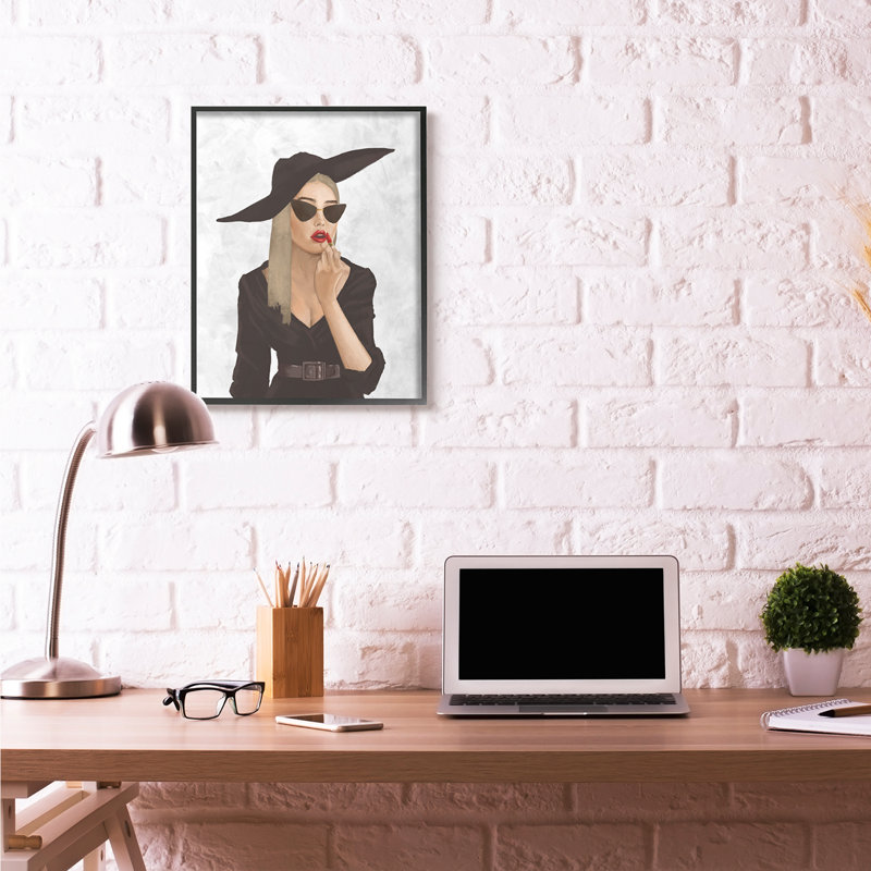 «Fashion Designer Model Makquillage Red White», impression, H 30 po x l 24 po, Giclée encadrée noir minuit