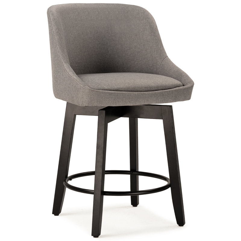 Tabouret de comptoir pivotant rembourré 26 po Wilsonia avec structure en bois massif, Bleu encre, 5