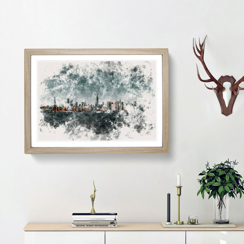 New York City View - Picture Frame Graphic Art Print, Oak Framed, 62cm H x 87cm W x 2cm D