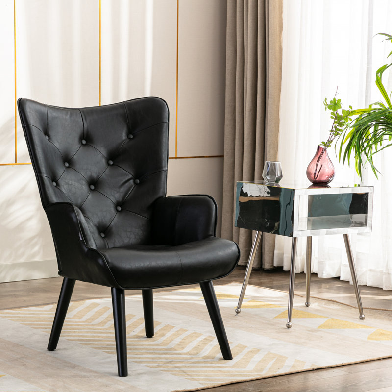 Fauteuil à oreilles capitonné de 27,5 po de large Marauder, Polyuréthane noir