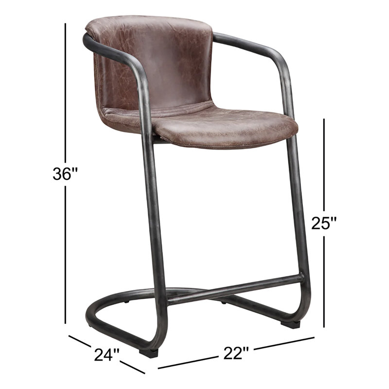 Freeman Bar Stool, Counter Stool (25" Seat Height), Brown Genuine Leather