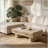 Rounded Edge Coffee Table with Flower Pattern Solid Wood Drawer