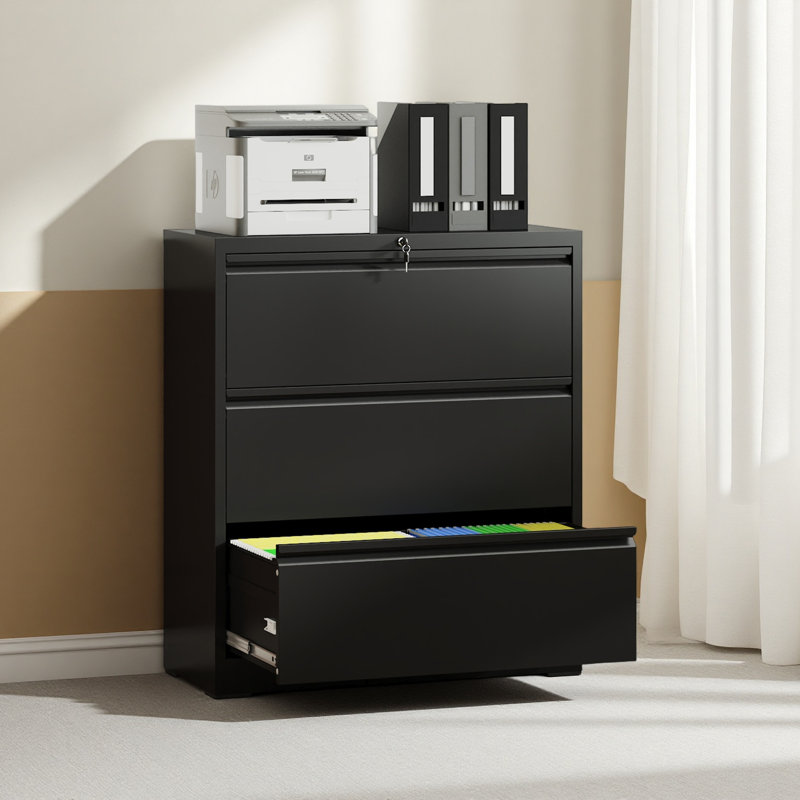 Drawer Lateral File Cabinet With Lock – Tall Heavy-Duty Metal Filing Cabinet For Home Office, Space-Saving Wide Storage For Letter/Legal/A4/F4, Quiet Full-Extension Slides