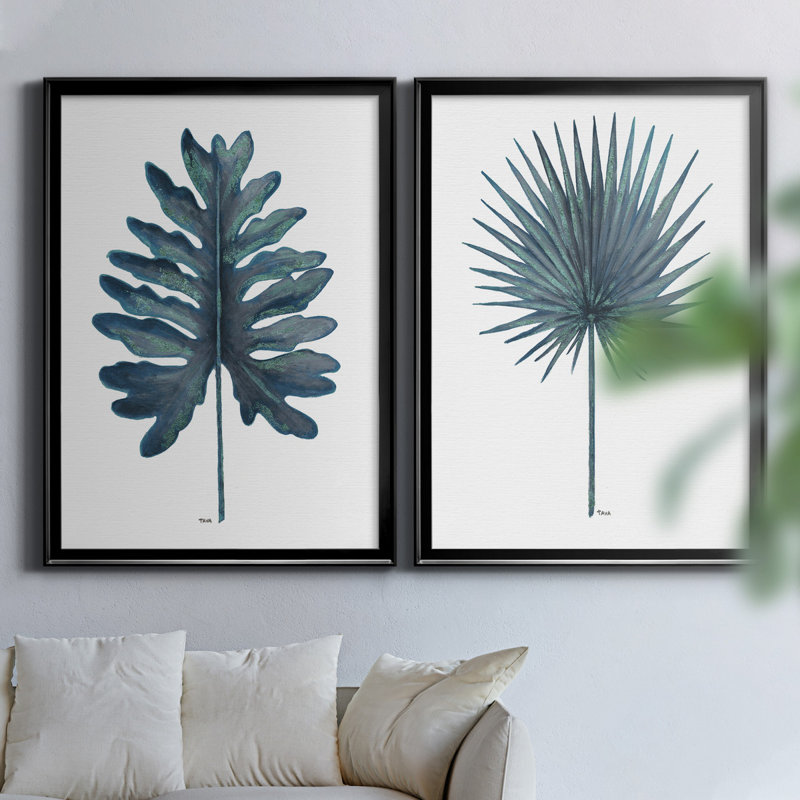 Blue Oasis I - ensemble de 2 peintures, H 26,5 po x l 73 po, Toile encadrée, Noir