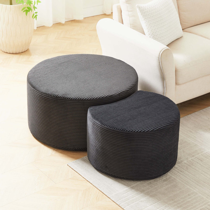 Ensemble de 2 tables basses emboîtables, ensemble de 2 tables basses rondes rembourrées pour le salon, table basse ronde moderne en mousse avec repose-pieds, sans assemblage