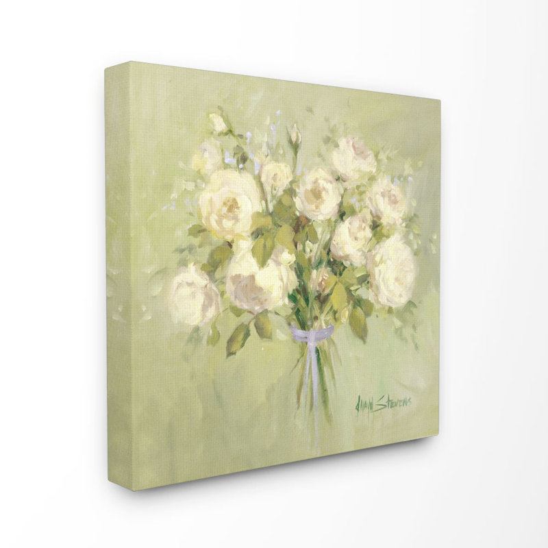 «Rose Bouquet Flower Green White Peinture», impression sur toile, Toile tendue, H 17 po x l 17 po x P 1,5 po
