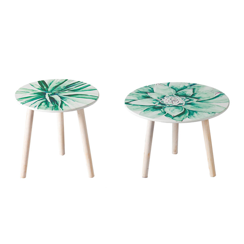 2 tables d'appoint Nature - Dessus d'aquarelle, Blanc/vert