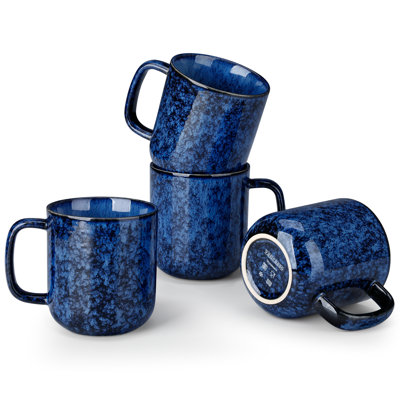 Ensemble de 4 tasses à ombrage bleu 16 oz avec rebord incurvé, conception à bords surélevés, four, grès cuit