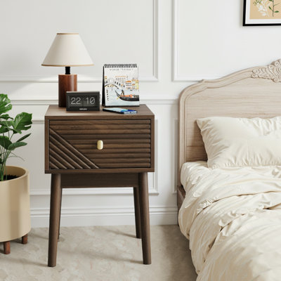 Mid Century Modern Nightstand, Walnut Accent Bedside Table With Drawer & Metal Handles, Compact End Table With Open Storage For Bedroom Living Room Small Spaces,2-Piece Set