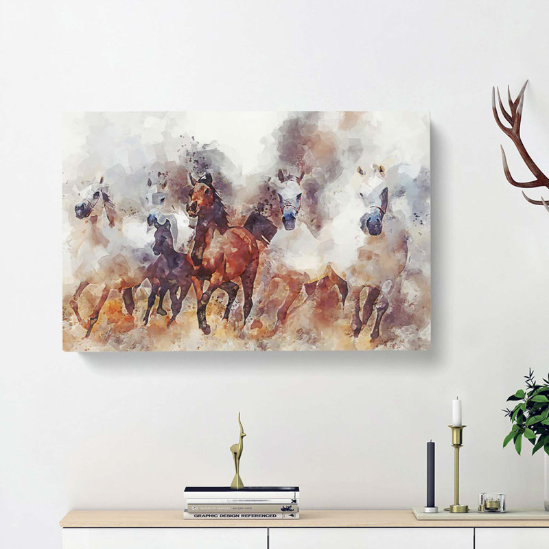 Galloping Horses In Abstract - Wrapped Canvas Painting, 60cm H x 91cm W x 3cm D