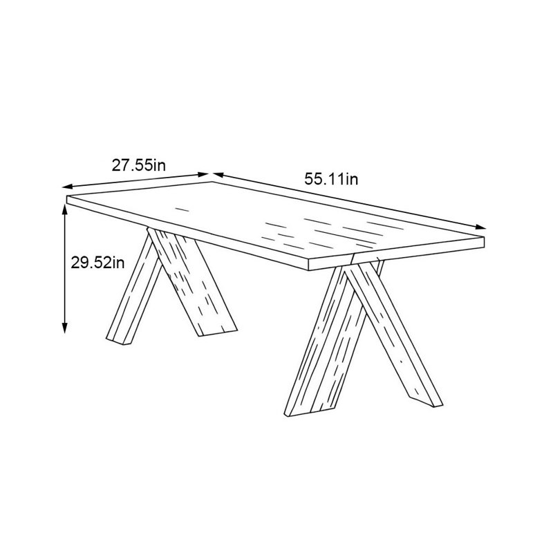 Table de salle à manger en bois de frêne importé avec base robuste, H 29,52 po x L 55,11 po x l 27,55 po