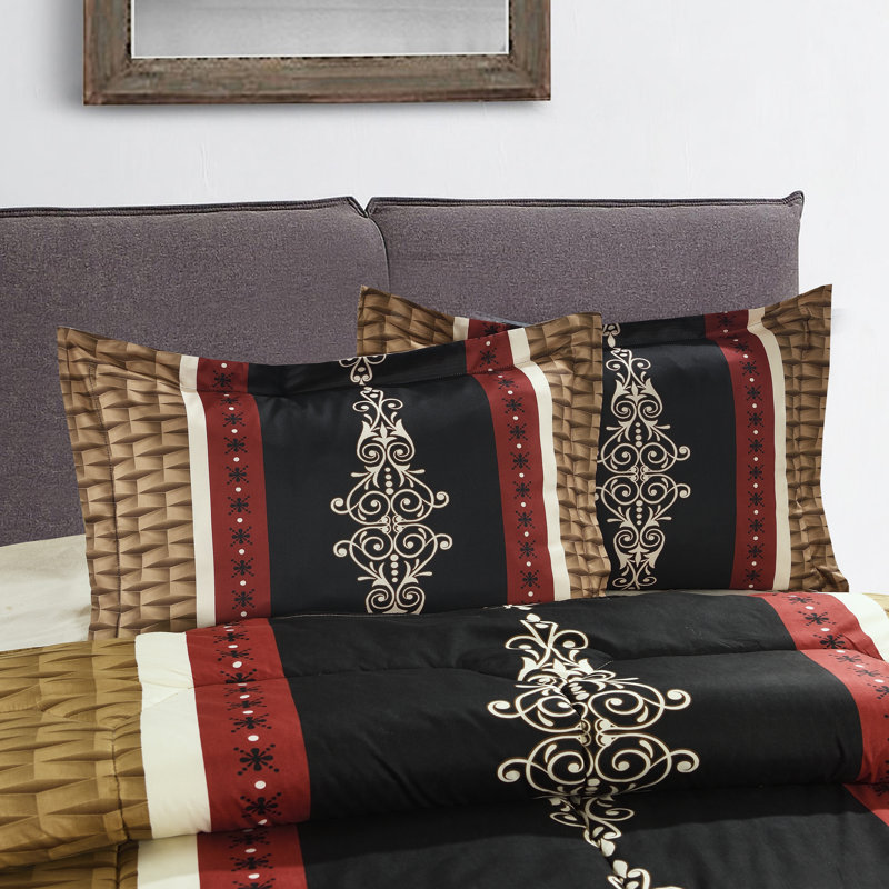 Printed Bedspreads Brown Comforter Bed Throw with Matching Pillow Shams, Double Bedspread + 2 Standard Shams