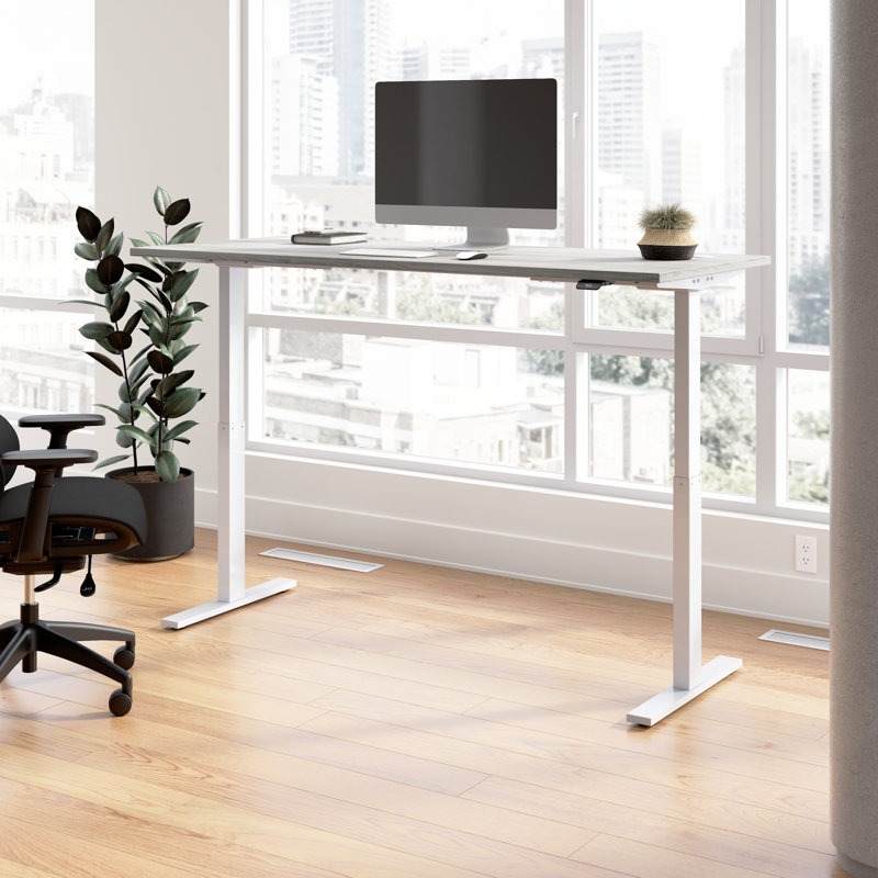 Adjustable Metal Base Standing Desk, 47.68" H x 47.59" W x 29.37" D, Platinum Gray/Silver