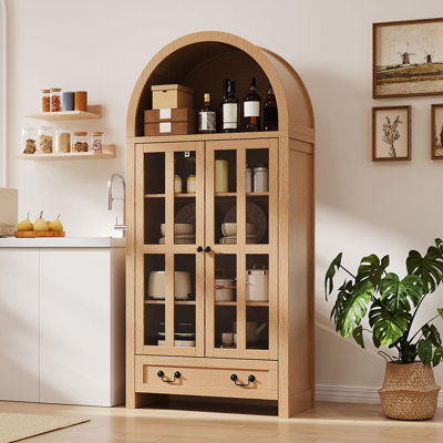 71" Arched Kitchen Pantry Cabinet,Storage Cabinets with Adjustable Shelves and Drawers