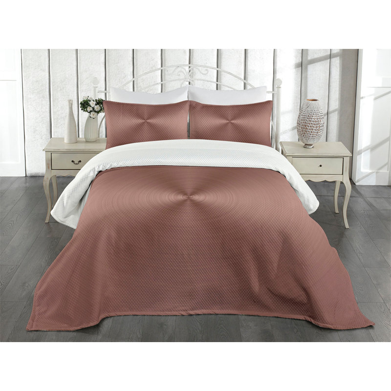 Ambesonne Abstract Bedspread Set Round Ombre Shape Chocolate Dried Rose, Queen Bedspread + 2 Standard Shams