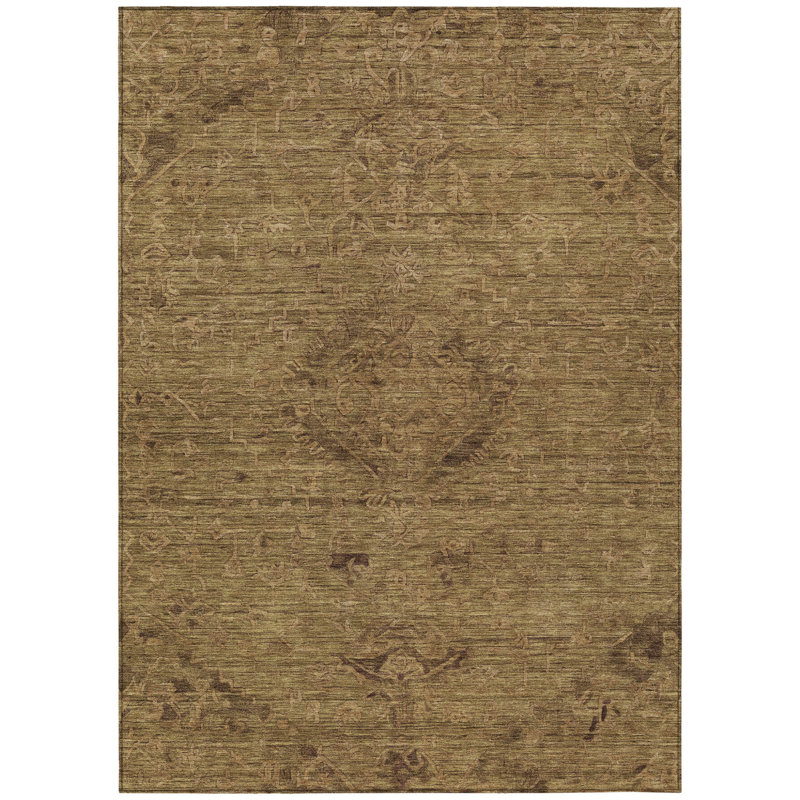 Tapis d'intérieur lavable floral brun et brun clair 5 pi x 8 pi