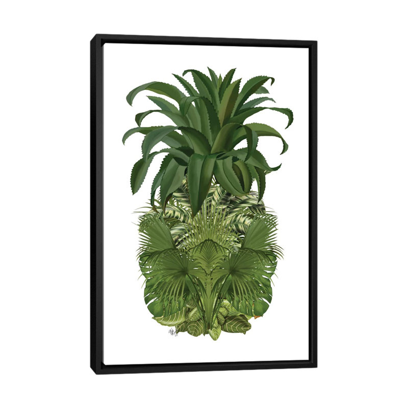 «Floral Pineapple IV», impression sur toile, H 26 po x l 18 po x P 1,5 po, Toile avec cadre noir, Non mat