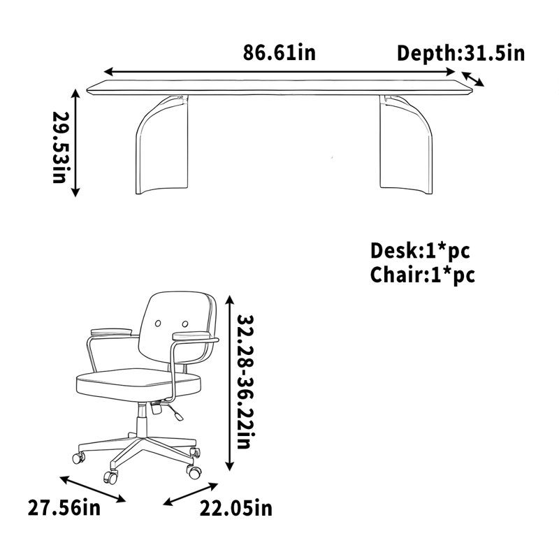 Clin, H 29,53 po x l 86,61 po x P 31,50 po