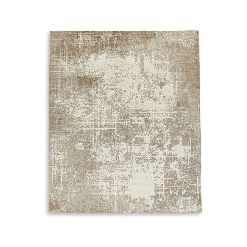 Tapis Lae, art abstrait tissé à la machine, brun gris, Rectangle 8 pi x 10 pi