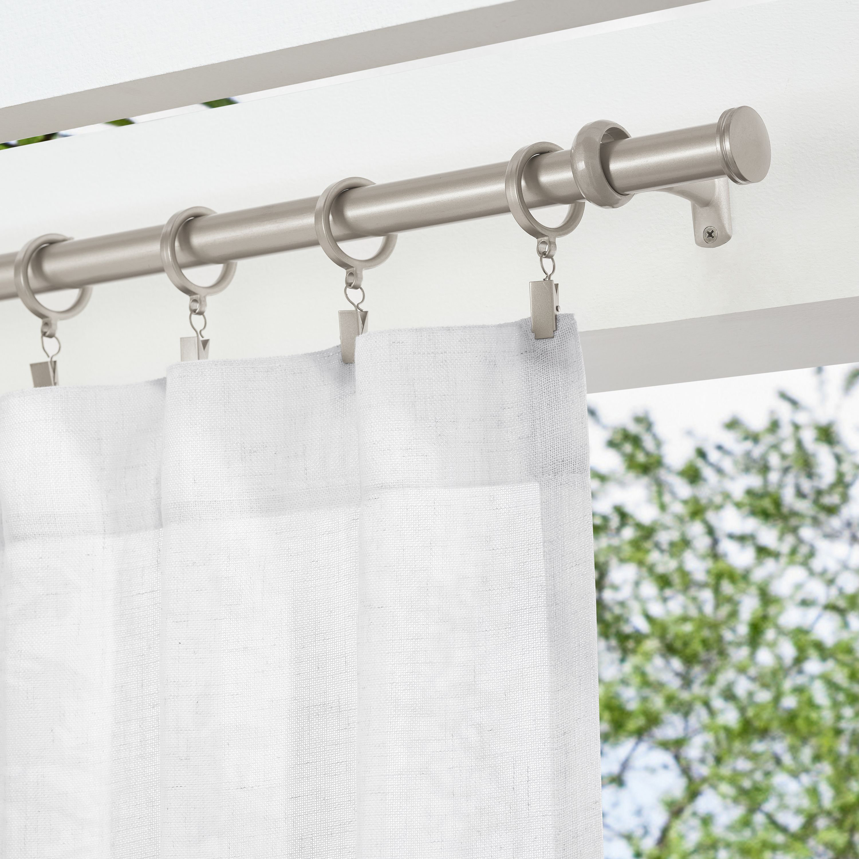 Mode Outdoor Collection 1 1/8 Diameter Curtain Rod Set with End Cap Finials and Steel Wall Mounted Adjustable Curtain Rod, Fits 72” to 144” Windows