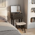 Solid Wood Vanity Set with Stool, Flip Top Mirror, Adjustable Lights and Glass Tabletop