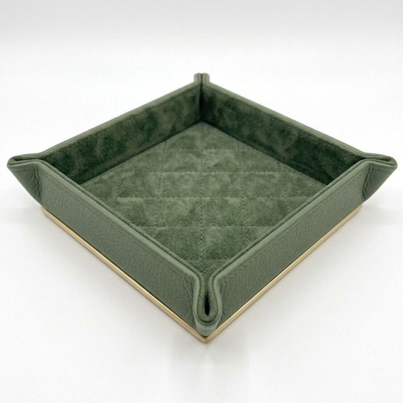 Square Decorative Tray, Gold/Green