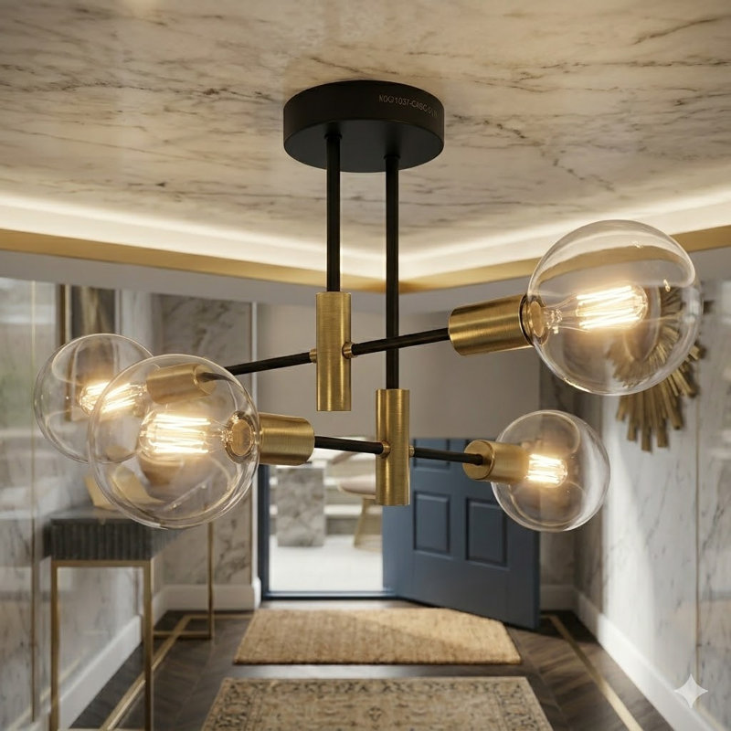 Rensselear 4-Light metal Modern Linear Sputnik Chandelier