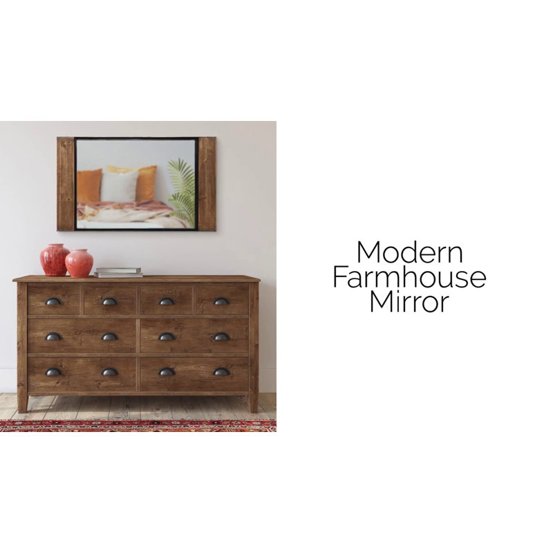 Rustic Brown and Black Rectangular Wood Wall Mirror