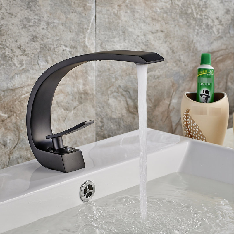 Robinet de salle de bain noir mat - à rouille et ternissure, robinet à cascade contemporain noir, fixation sur le comptoir