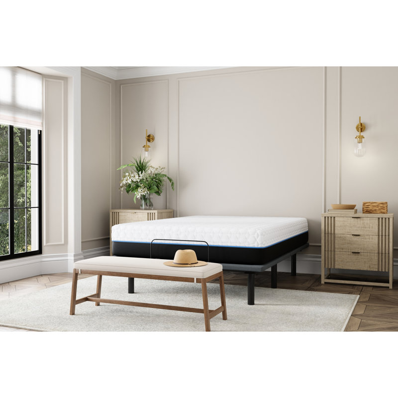 Grand matelas en mousse à mémoire de forme avec gel de marbre et support de lit en cuivre, Grand lit