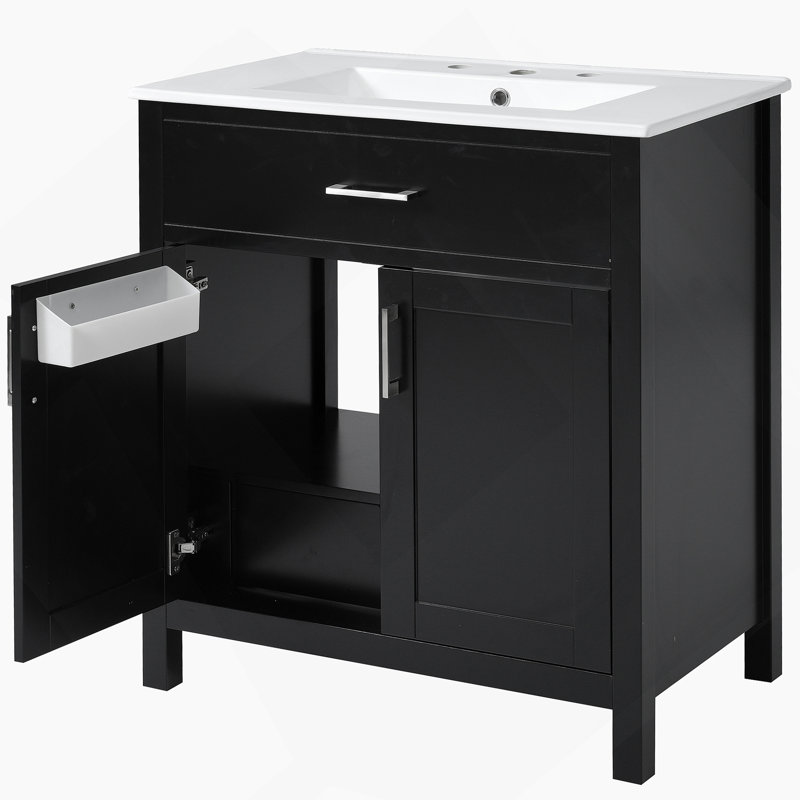 Meuble-lavabo de 30 pouces avec lavabo en céramique et beaucoup de rangement - le choix parfait pour les petites salles de bain