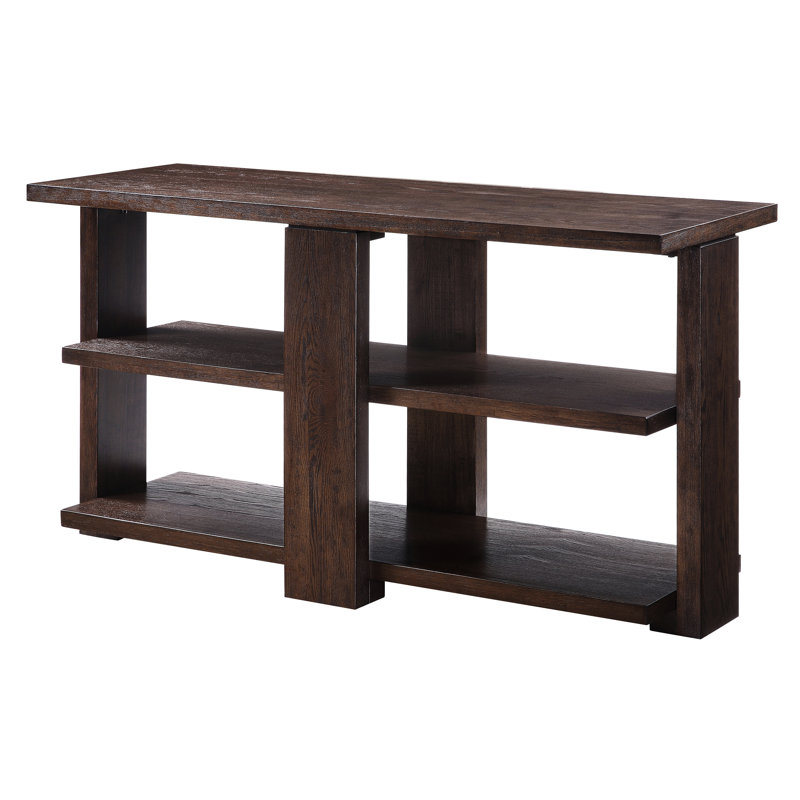Table à 2 tablettes en noyer pour bureau, fabriquée à partir d'une console rectangulaire en peuplier avec 2 tablettes