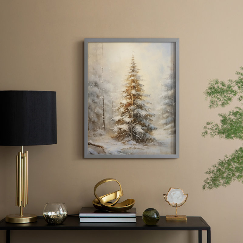 «Christmas Holiday Art», reproduction encadrée en bois massif, Gris, H 15 po x l 12 po